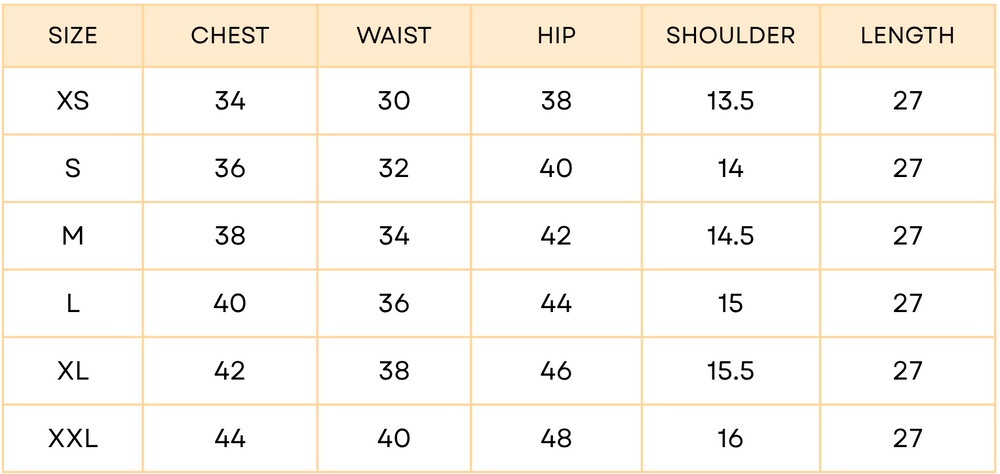 Size chart image for Cherry Charm Halter Kurti