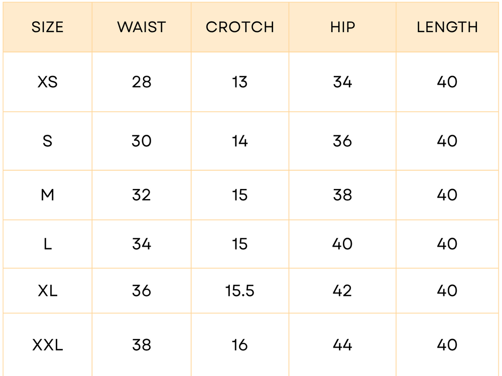 Size chart image for Cloud Haven Wide-Leg Pants