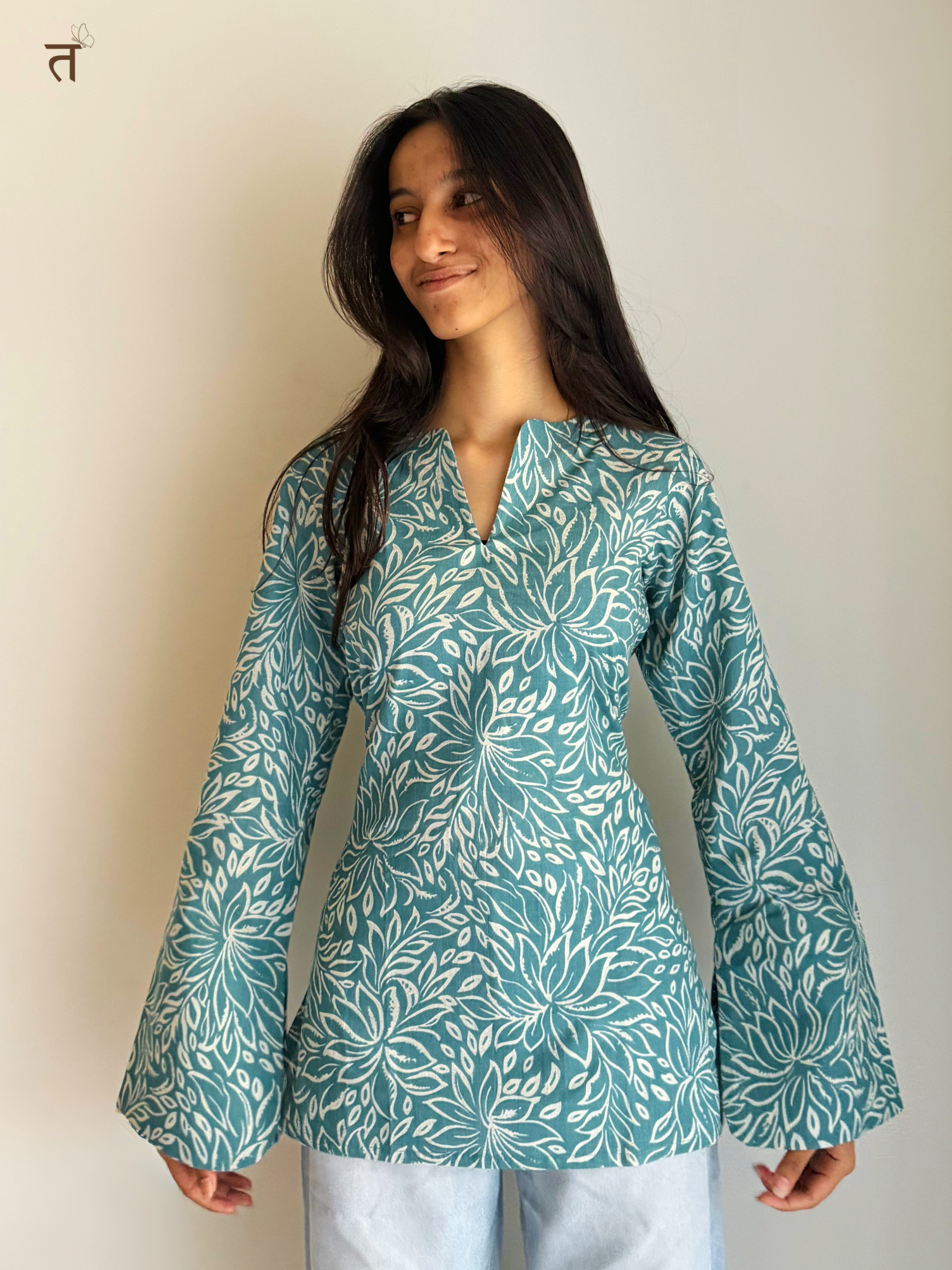 Mystic Teal Verse Short Kurti