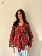 Crimson Bloom Knot Short Kurti