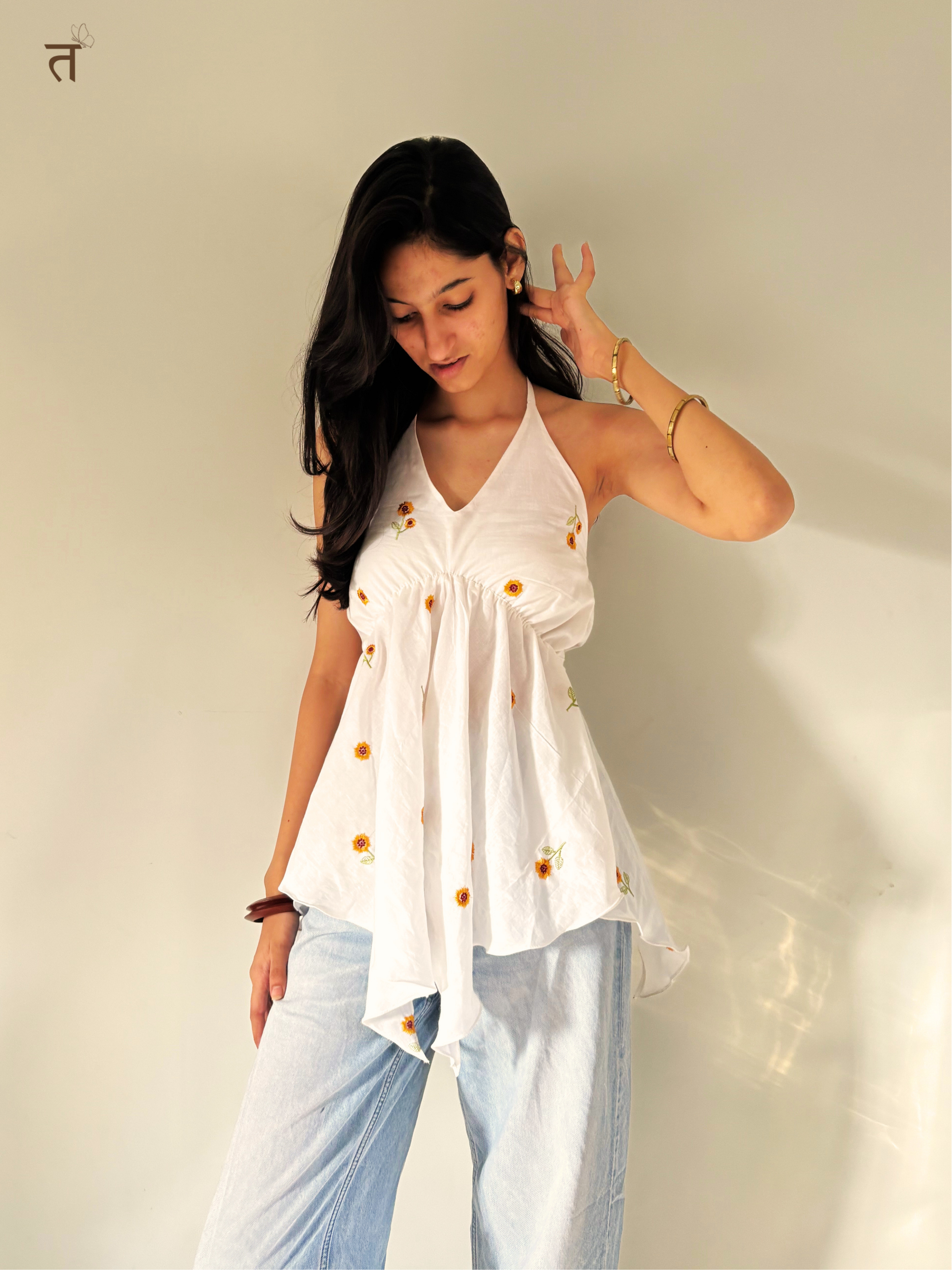 Ivory Bloom Halter Kurti