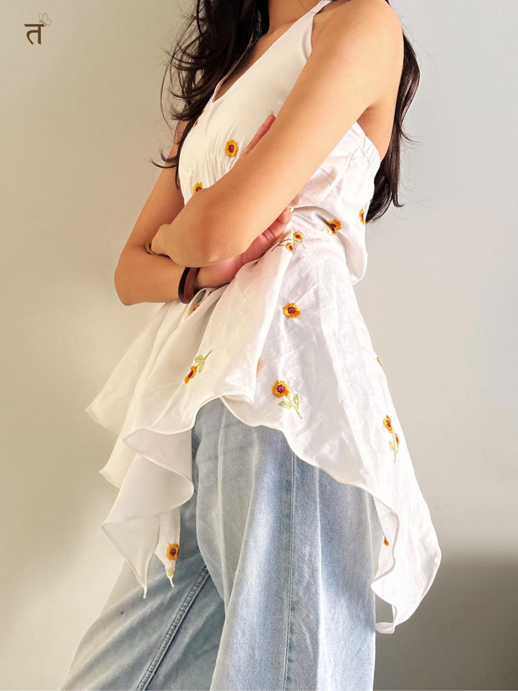 Ivory Bloom Halter Kurti