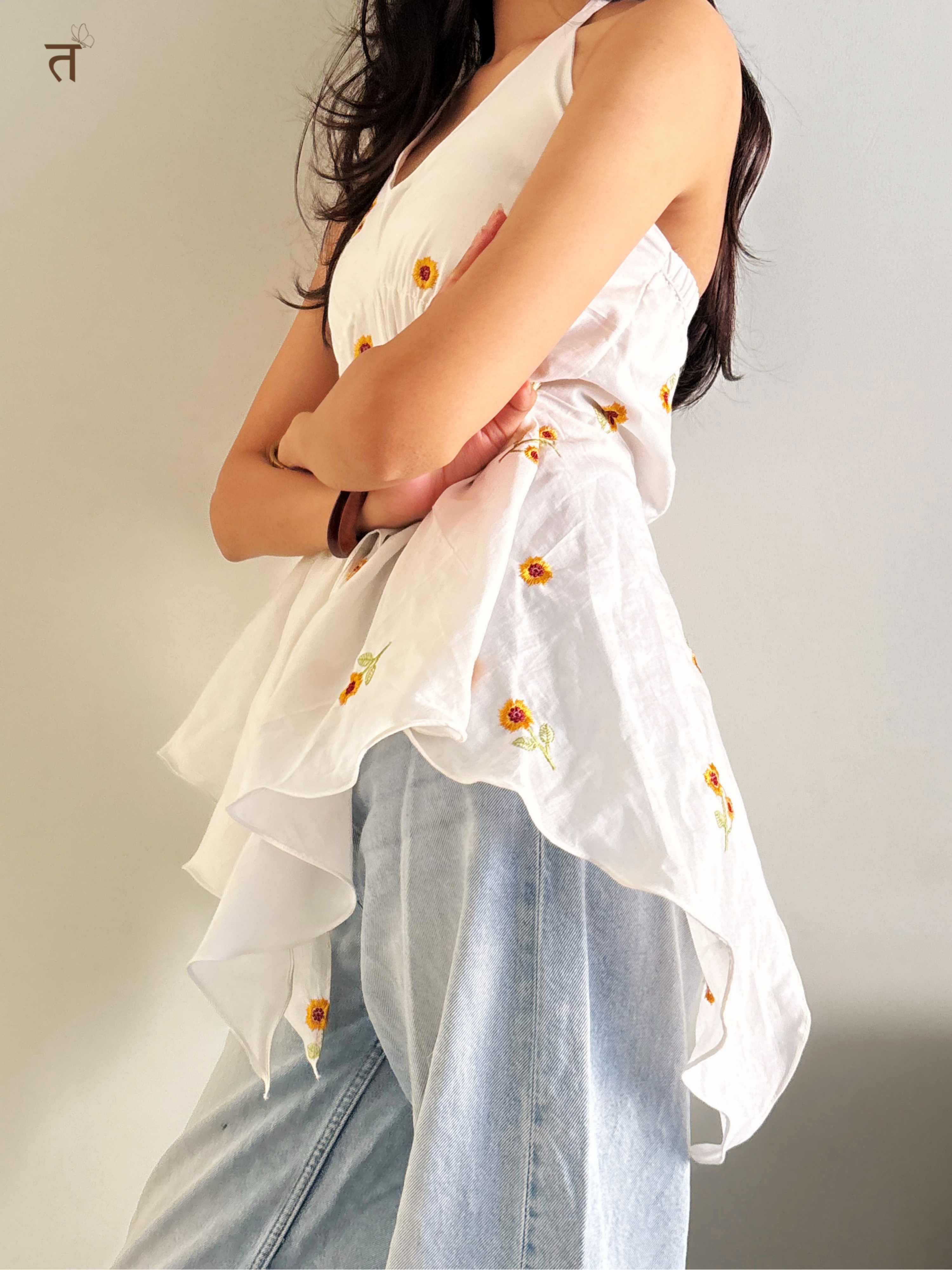 Ivory Bloom Halter Kurti