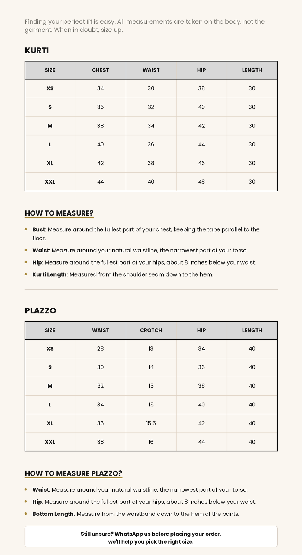 Size chart image for Bloomy Blue Set