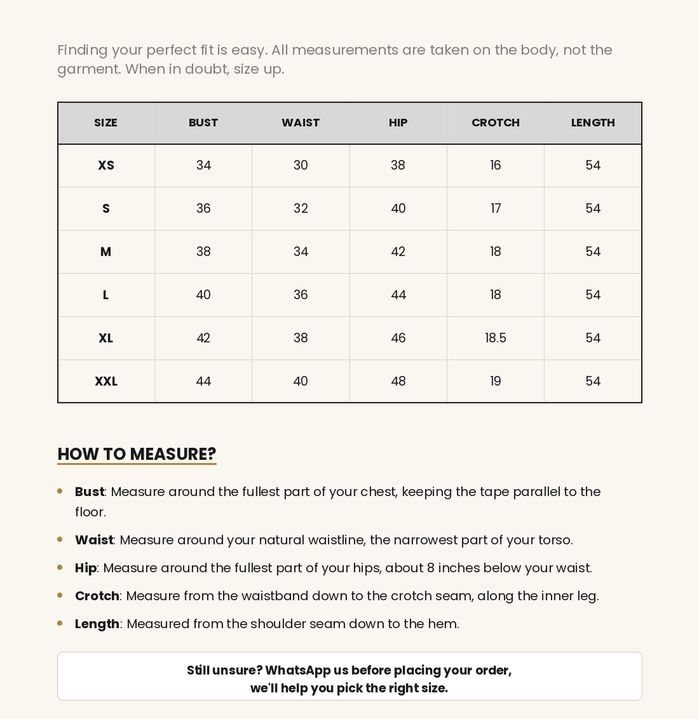 Size chart image for Olive You Jumpsuit
