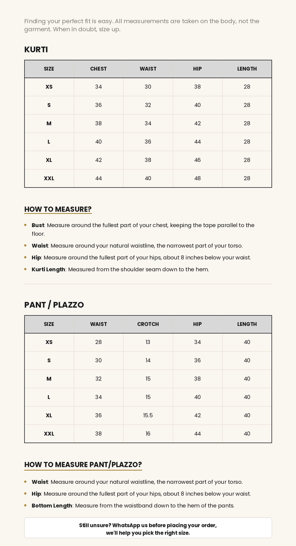 Size chart image for The Snatched Set
